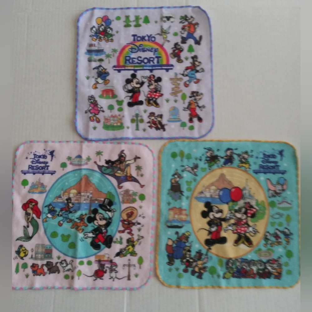 Tokyo Disney Resort mini towels, featuring various Disney characters Set of 3
